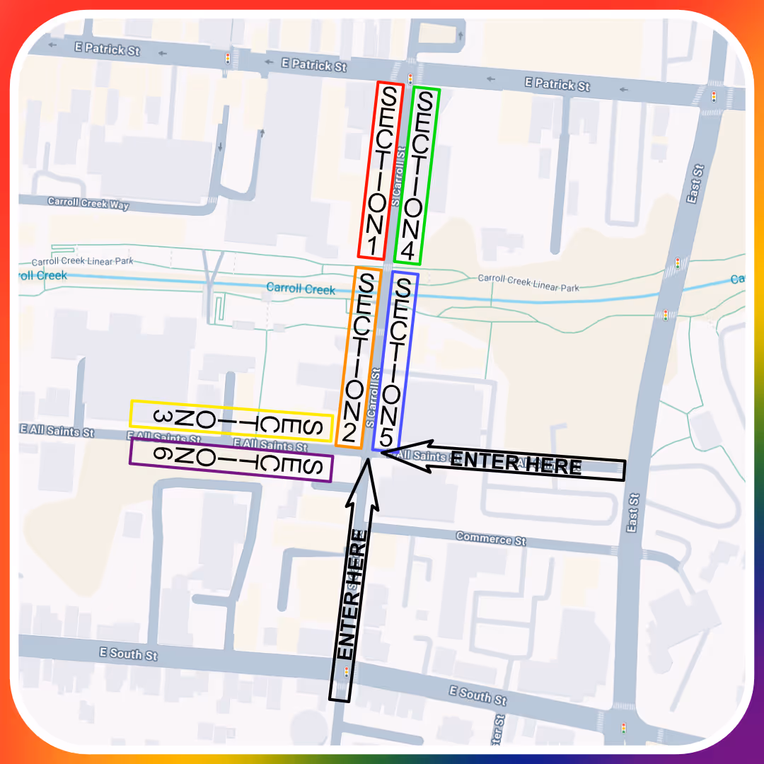 Frederick Pride Parade 2026 staging and lineup map